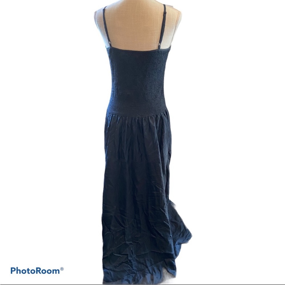 Gunmetal blue elegant silk dress full skirt with smocked tank style top. NWOT - Picture 6 of 9